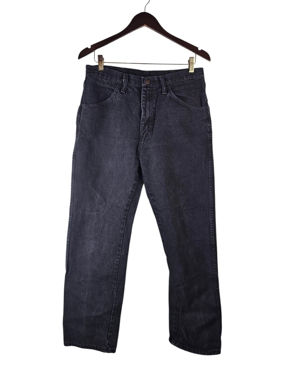 Rustler Mens Regular Fit Black Denim Straight Leg Workwear Jeans 34x30